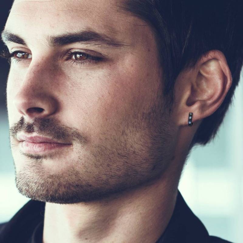 Guy Es Diamant Creolen, Rocker Schwarze Stahl Cz Ohrringe, Huggie 132 von 360Jewels