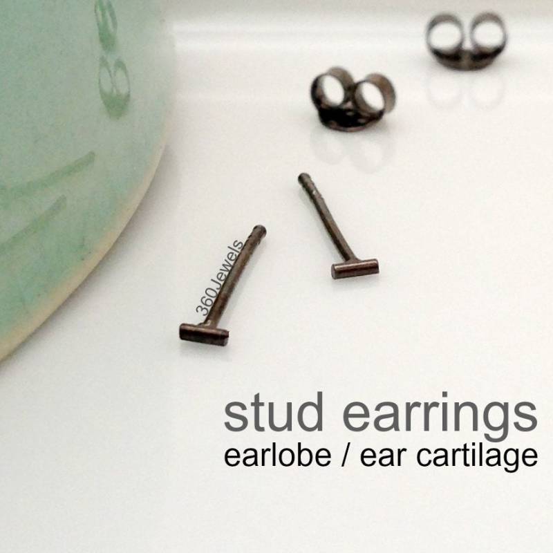 Herren Ohrstecker, U-Boot Graue Bar Ohrstecker Für Männer, Schwarz Vergoldete Knorpel Ohrringe, Helix 3mm 464B von 360Jewels