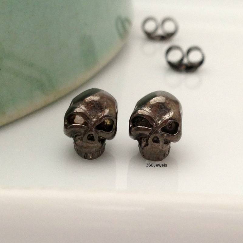 Herren Ohrstecker Ohrringe, Dunkle Und Böse Totenkopf Ohrstecker, Schwarze Gold Geschenke Für Ihn, 468B1 von 360Jewels