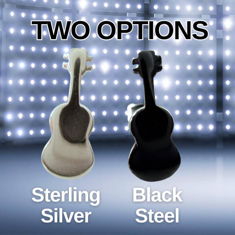 Herren Silber Oder Schwarz Gitarre Ohrstecker, Musiker, Künstler, Gitarrist, Folk, Country, Jazz, Sterling Ohrringe, 410/410A von 360Jewels
