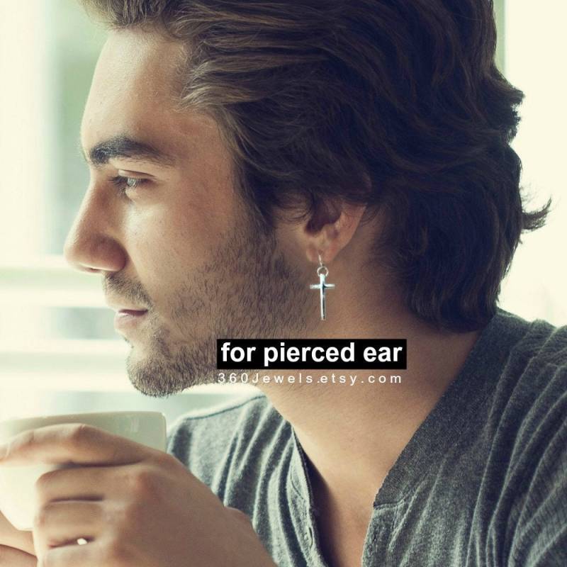 Kreuz Hoop Ohrringe Für Männer, Ohrringe, Glatte Ohrringe, Edelstahl 18G Silber Endlose 579Dcl von 360Jewels