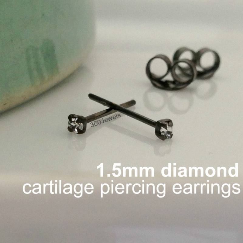 Schwarze Caduceus Ohrstecker, Herren Kleine Diamant Cz Knorpel Ohrring, Helix Tragus 421D von 360Jewels