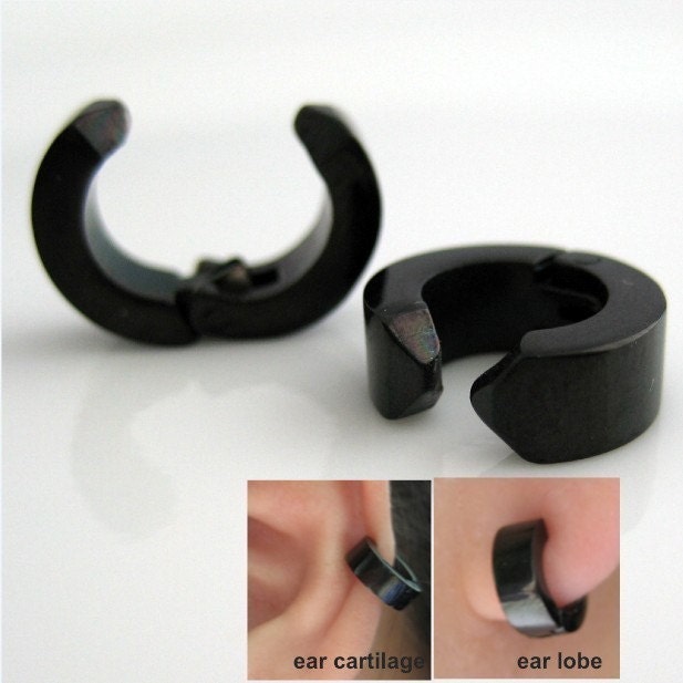 Schwarze Ohrmanschette Und Ohrclips - Für Ohrknorpel Oder Ohrläppchen Helix Nasenrand | No.578B von 360Jewels