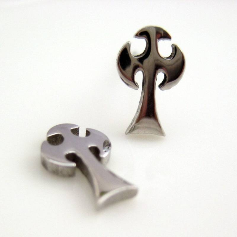 Transzendentaler Stahl Kreuz Ohrstecker, Männer Kleine Knorpelohrring, Edelstahl 419 von 360Jewels