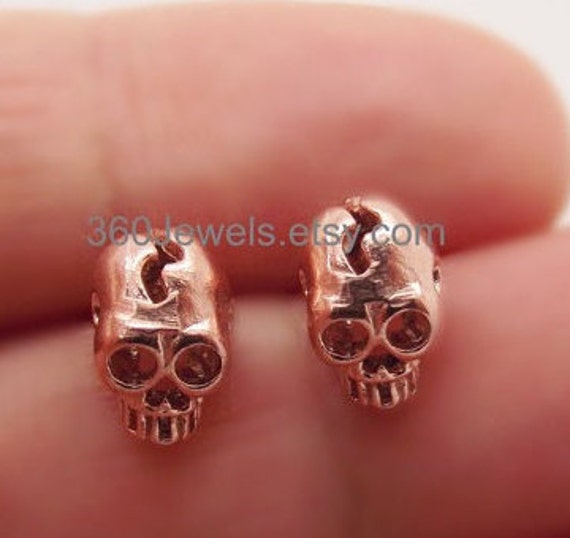 Unsterbliche Kupfer Totenkopf Ohrstecker, Männer Sterling Silber Rosegold 468A4 von 360Jewels