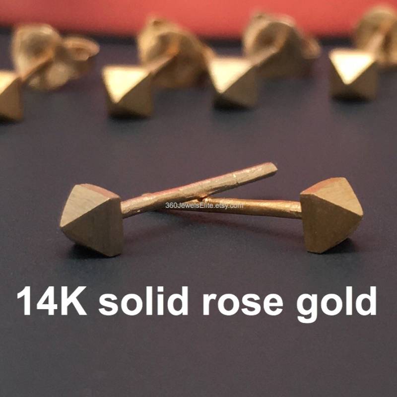 14K Massive Rosegold Pyramide Ohrstecker - Gold Herren 3 Mm E310Rgold von 360JewelsElite