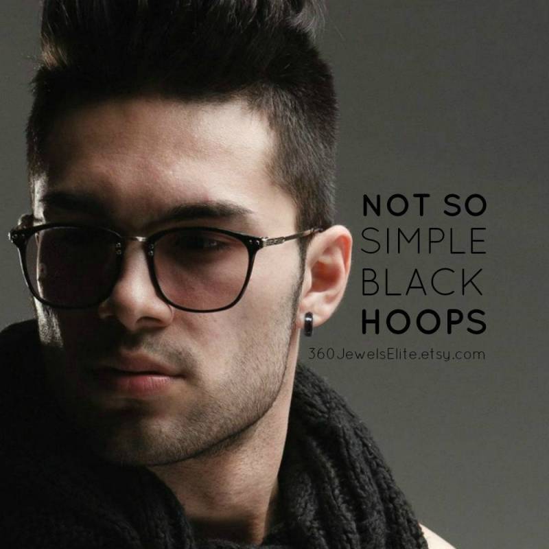 18 Gauge Hoop Ohrringe, Halbierte Schwarze Knorpel, Conch, Herren Gespurte E191 18G von 360JewelsElite