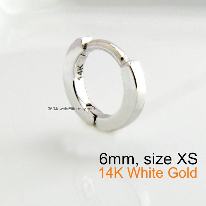 6 Mm Ohrknorpel Piercing Ohrring in 14K Massiv Weißgold - Helix Tragus Snug Daith Rook Extrem Kleiner Tiny Single Hoop | E008 6 Mm Ohrknorpel Piercing Ohrring in 14K Massiv Weißgold - Helix Tragus Snug Daith Rook Extrem Kleiner Tiny Single Hoop | E008 von 360JewelsElite