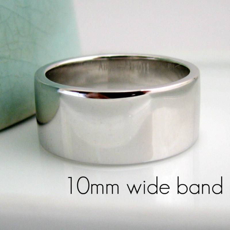 9mm-12mm Extra Dicker Ehering - Weißgold Über 925 Sterling Silber Flaches Vierkantrohr-Design Gravierbar Und Anpassbar von 360JewelsElite