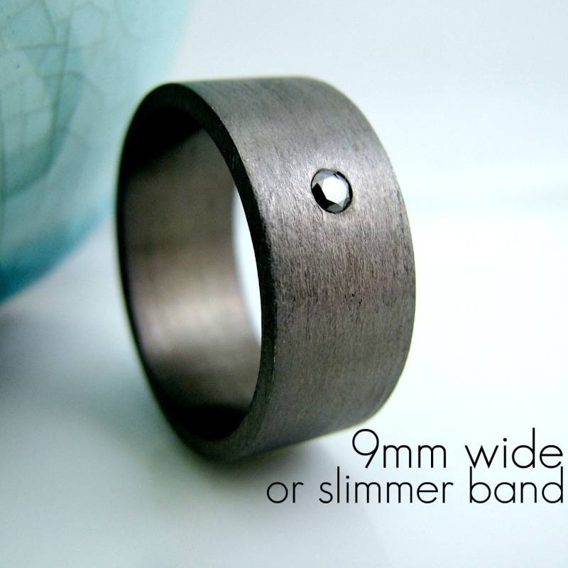 9mm Schwarz Diamant Ehering - Vergoldet Über 925 Sterling Silber Ring Moderne Flache Rohr Design Gravierbar Und Anpassbar von 360JewelsElite