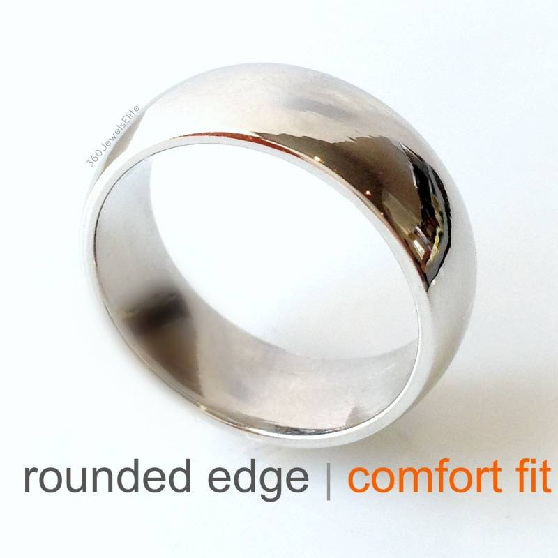 Comfort Fit Ehering Mit Abgerundeter Kante Und Poliertem Weißgold - 925 Sterling Silber Ring Für Männer Oder Frauen Versandfertig von 360JewelsElite