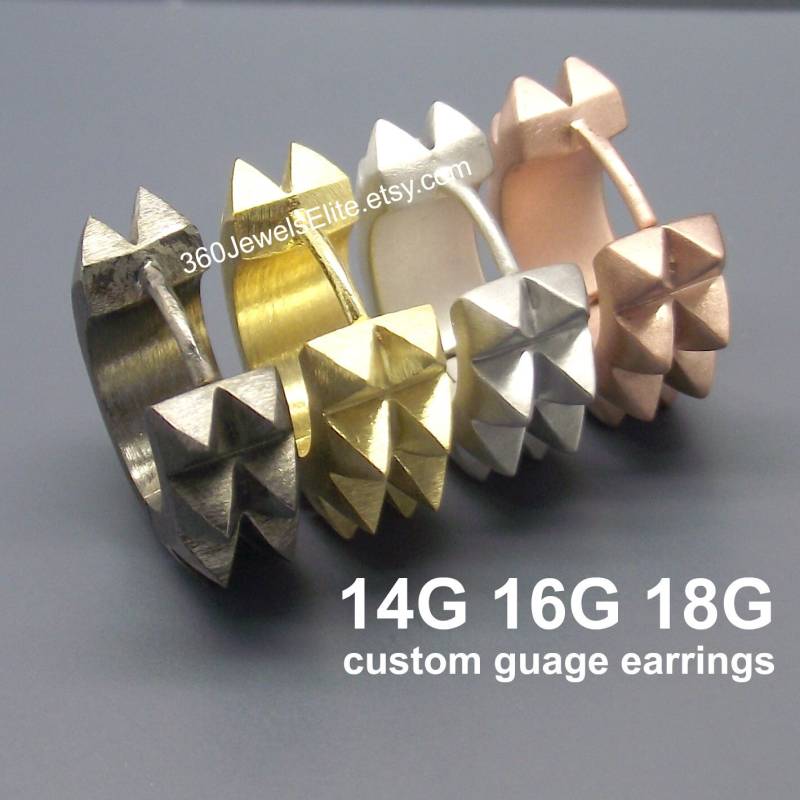 Dorn Gauge Creolen - Herren Gold Huggie Ohrringe 14 16 18 Benutzerdefinierte Messgerät Medium E154 von 360JewelsElite