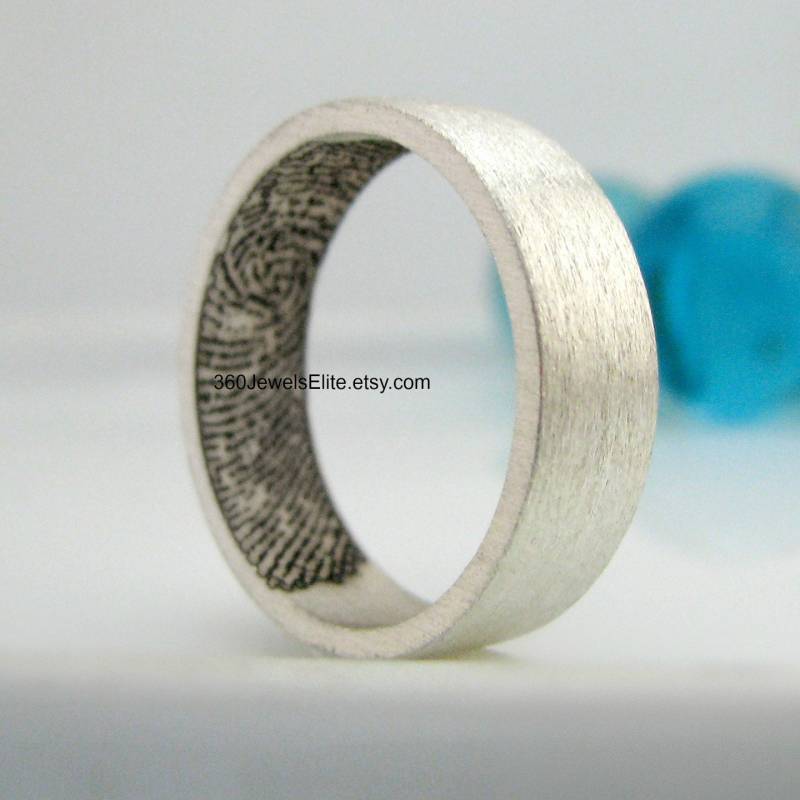 Finger Print Ehering - 6mm Silberne Hochzeitsband Fingerabdruck-Ring-Silber Fingerabdruck Schmuck Herren-Hochzeits-Band Etsy von 360JewelsElite