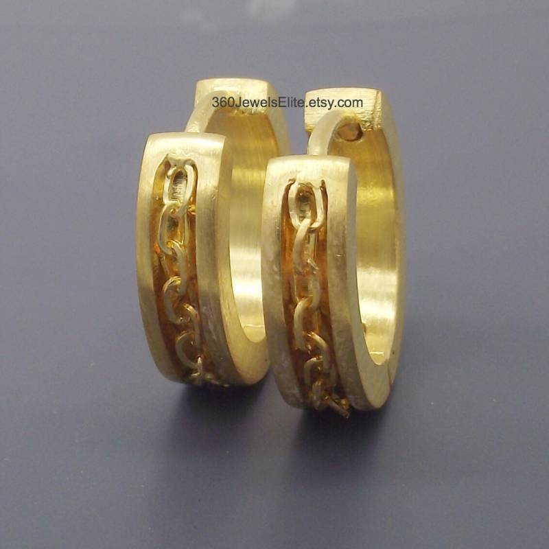 Herren Creolen, Kette Link Gold Creolen Für Männer, Huggie Gelb Vergoldet E149My Herren Creolen, Kette Link Gold Creolen Für Männer, Huggie Gelb Vergoldet E149My von 360JewelsElite