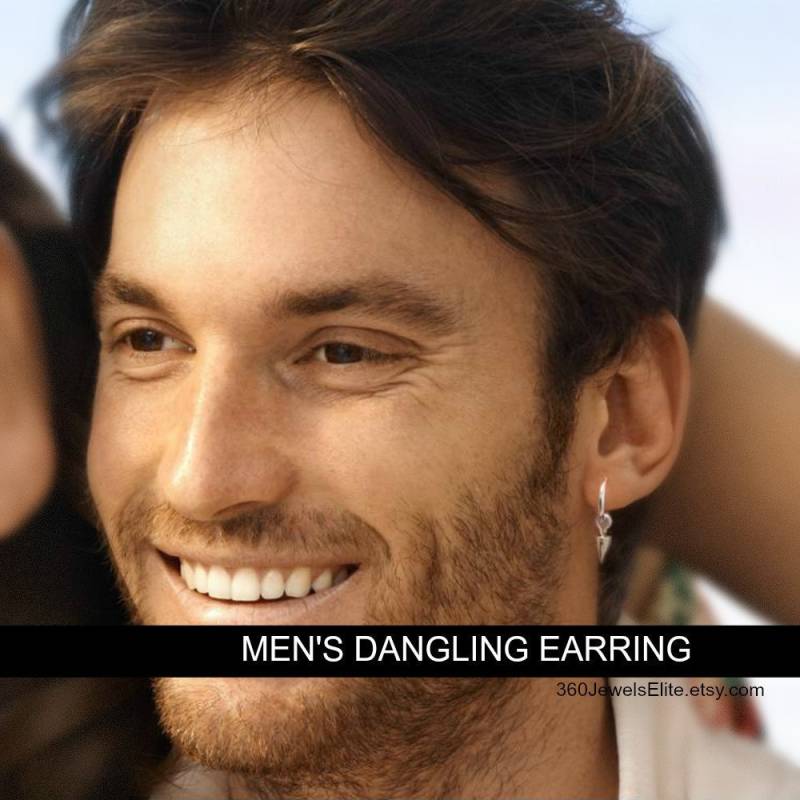 Herren Ohrhänger, Baumelnde Hoop Ohrring, Huggie Sterling Silber Horn 560A von 360JewelsElite