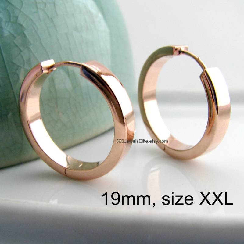 Herren Ohrringe - Endlose Creolen Extra Große Rosévergoldete Und Kräftige Glänzende Goldohrringe E194Sr von 360JewelsElite