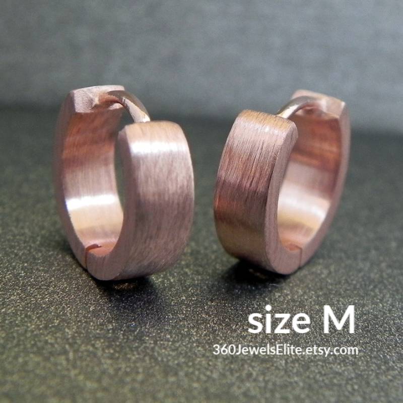 Herren Ohrringe Hoop Huggie 18K Rose Gold - Über 925 Sterling Silber Mittel E150Mr von 360JewelsElite