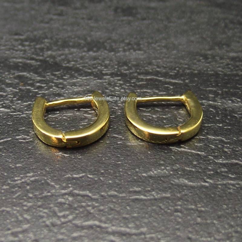 Lucent Gelbgold Dünne Creolen, Herren Hufeisen Einzigartige Gold Massive Ohrringe, E109Sy von 360JewelsElite