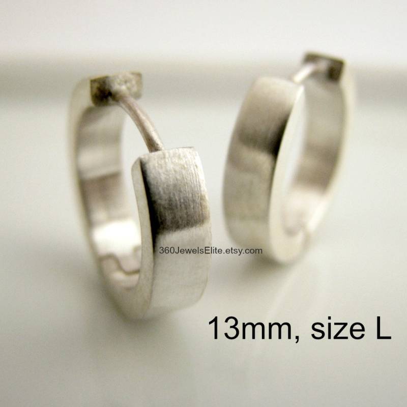 Matte Natürliche Sterlingsilber Ohrringe, Herren Große Silber Unikate Herren Männer E190Mn von 360JewelsElite