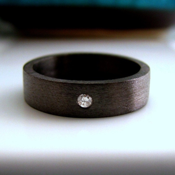 Schwarzer Ring - Herrenring Schwarz Vergoldet 6 Mm Breiter Diamant Ehering Schwarzer Herren Passend von 360JewelsElite