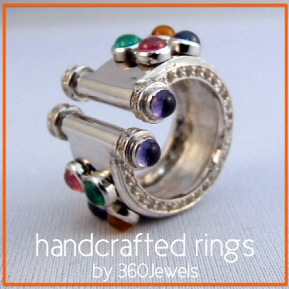 Smaragd Rubin Blauen Saphir Cabachon Ring - Multi-Edelstein-Ring Große Aussage Personalisierte Cocktail-Ring Benutzerdefinierte Birthstone Smaragd Rubin Blauen Saphir Cabachon Ring - Multi-Edelstein-Ring Große Aussage Personalisierte Cocktail-Ring Benutzerdefinierte Birthstone von 360JewelsElite