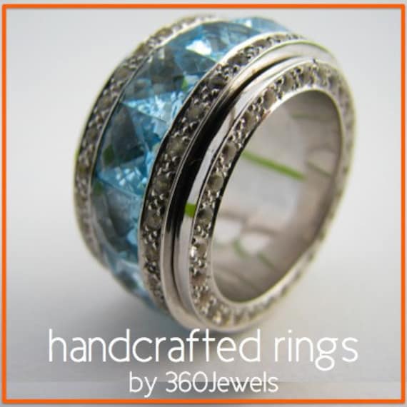 Spinner Ring Blauer Topas - Extra Große Memoirering Dezember Birthstone Aussage Quadratisch Geschnitten Edelstein Cocktail-Ring Spinner Ring Blauer Topas - Extra Große Memoirering Dezember Birthstone Aussage Quadratisch Geschnitten Edelstein Cocktail-Ring von 360JewelsElite