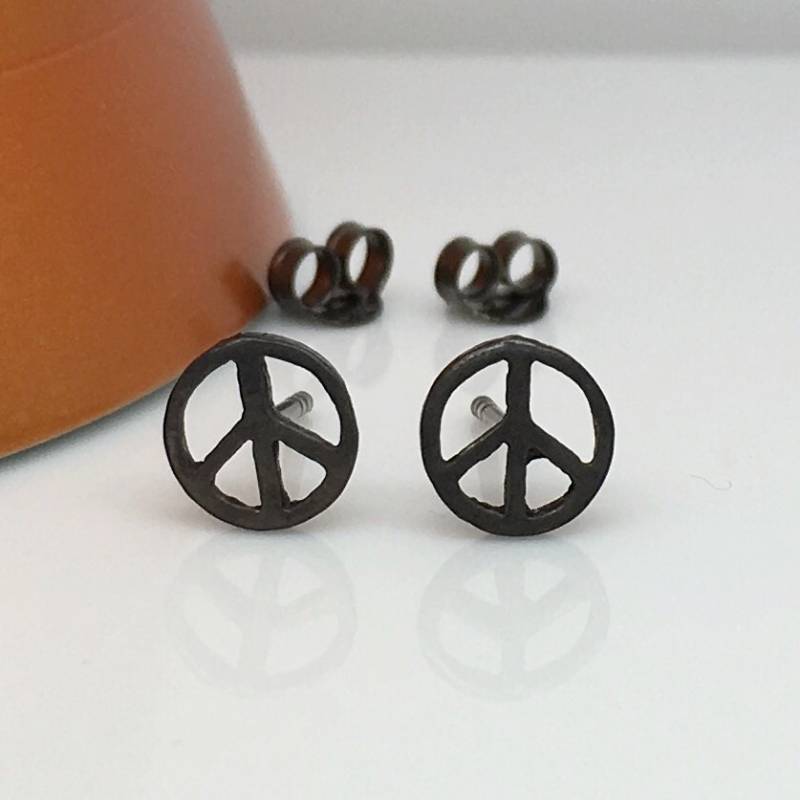 Unanimity Schwarzgold Ohrstecker, Peace Herren Symbol Sterling Silber E316Sb von 360JewelsElite