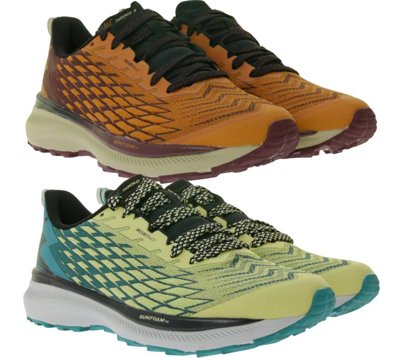 361° Tarako 3 Damen Sport-Schuhe mit QU!KFOAM Einlegesohlen wasserabweisender Lauf-Schuh 9mm Sprengung Y2255 in Orange/Dunkelrot oder Lime-Grün/Türkis von 361°