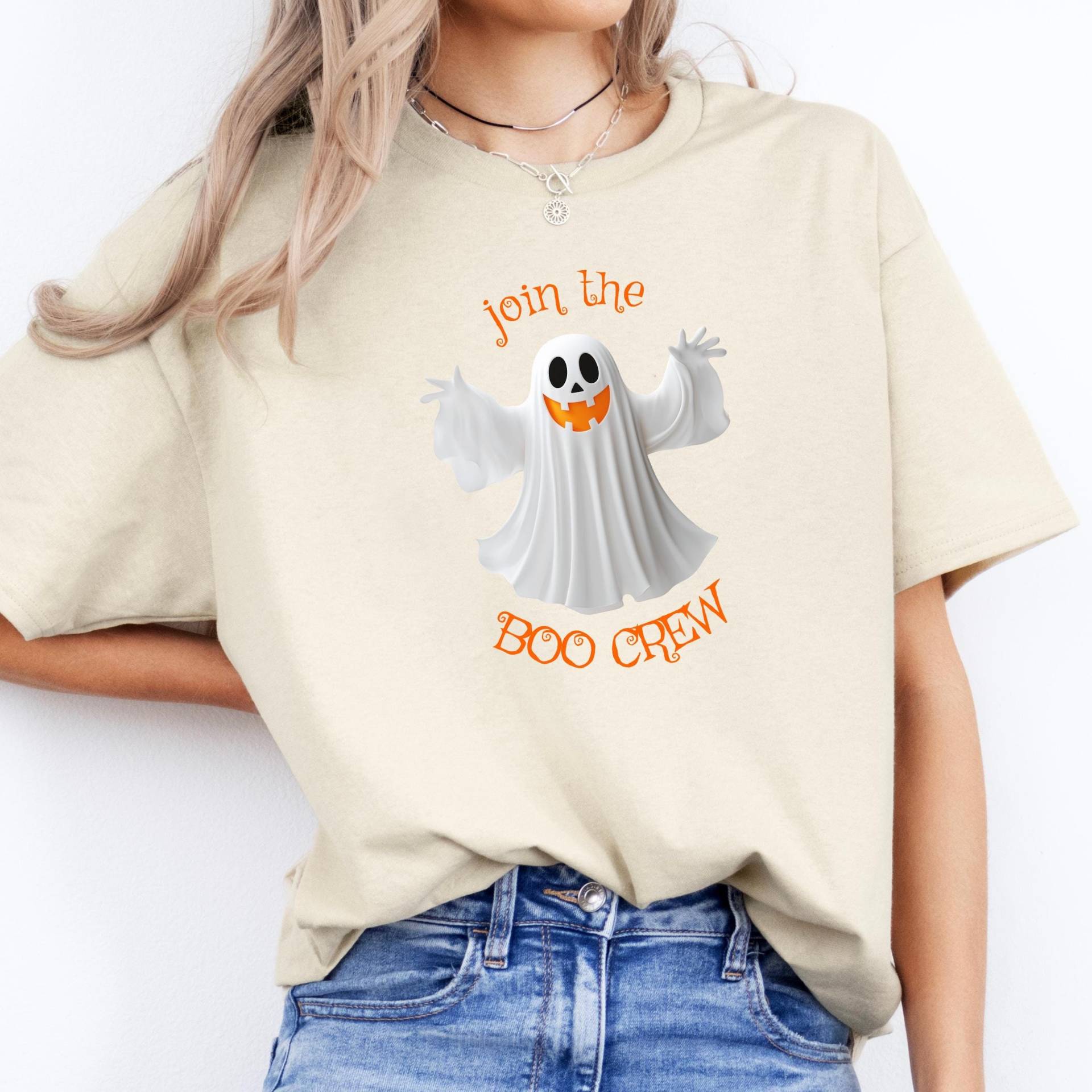 Halloween Unisex Boo Crew Tshirt, Weiches Bedrucktes Gespenst Frauen Grafik T Shirt, Gemütliches Freizeit Herren Trick Or Treat Party Top von 365TageFernweh