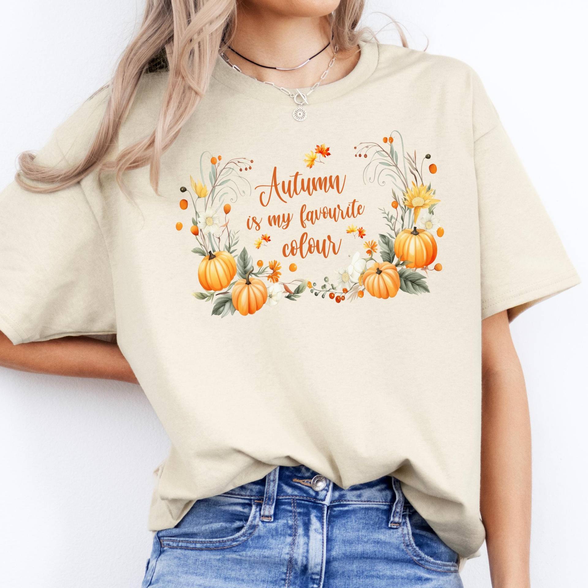 Herbst Farben Unisex Tshirt, Weiches Bedrucktes Botanik Statement Frauen Grafik T Shirt, Gemütliches Freizeit Herren Lieblings Kürbis Top von 365TageFernweh