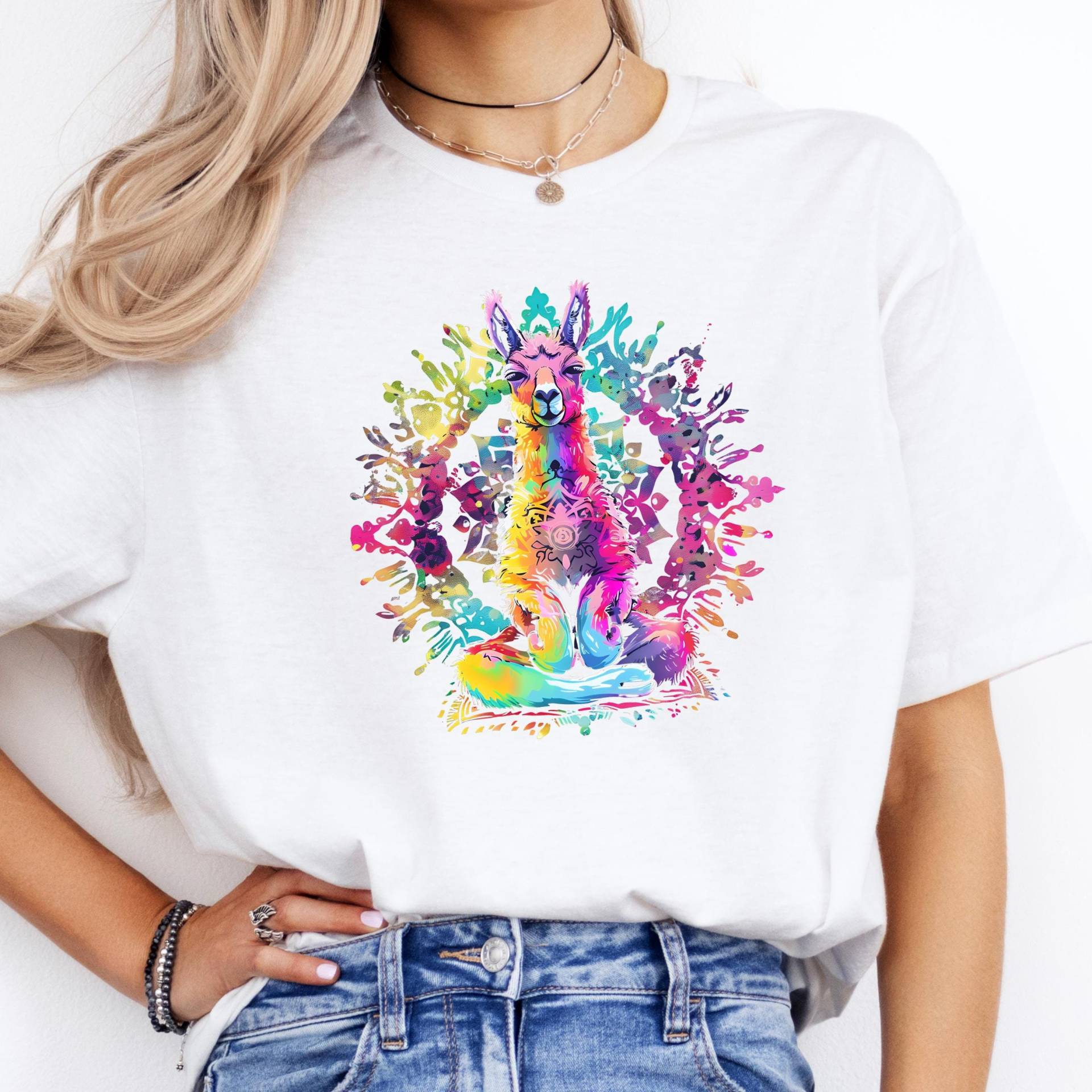 Namaste Yoga Lama Unisex Grafik Tshirt, Softes Bedrucktes Herren Freizeit Sport Auszeit T Shirt, Gemütliches Frauen Meditations Aquarell Top von 365TageFernweh