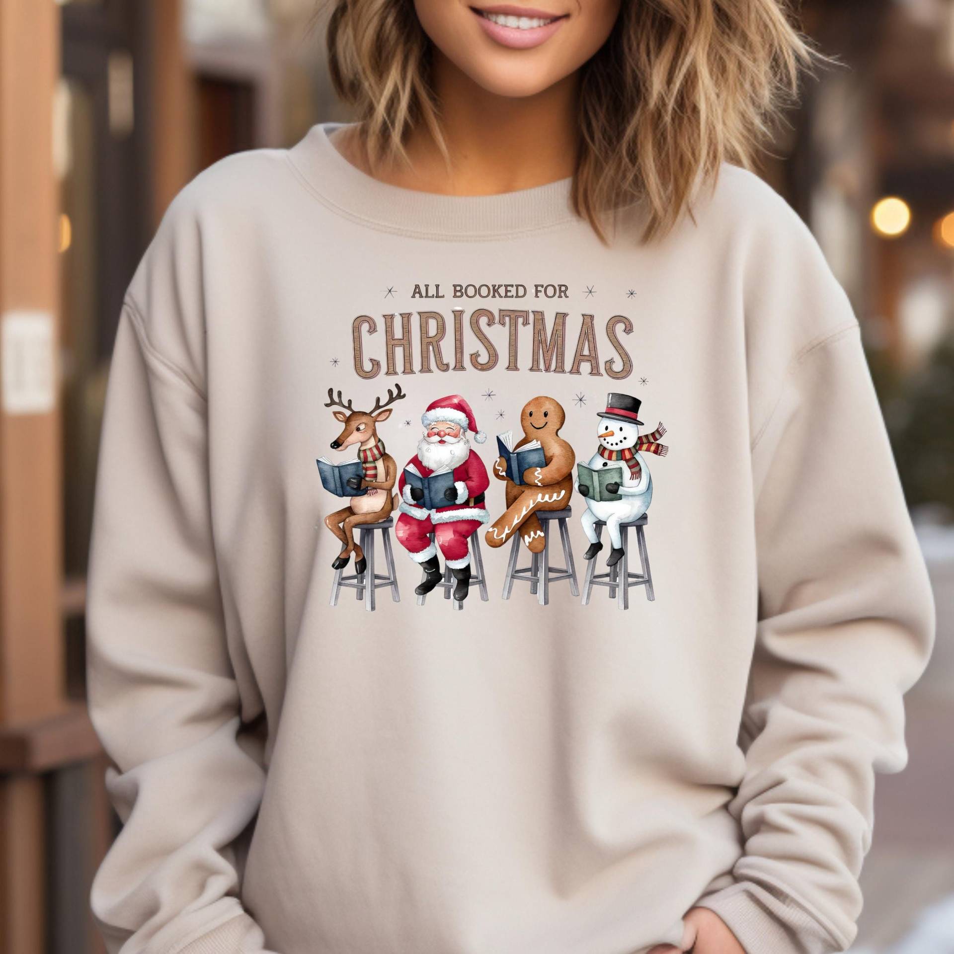 Weihnachtliches Buchliebhaber Grafik Damen Sweatshirt, Softes Bedrucktes X-Mas Unisex Pullover, Gemütliches Herren Vintage Urlaub Top Shirt von 365TageFernweh