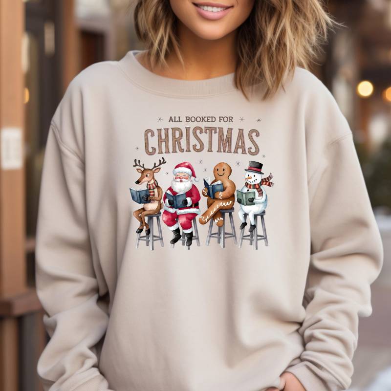 Weihnachtliches Buchliebhaber Grafik Damen Sweatshirt, Softes Bedrucktes X-Mas Unisex Pullover, Gemütliches Herren Vintage Urlaub Top Shirt von 365TageFernweh