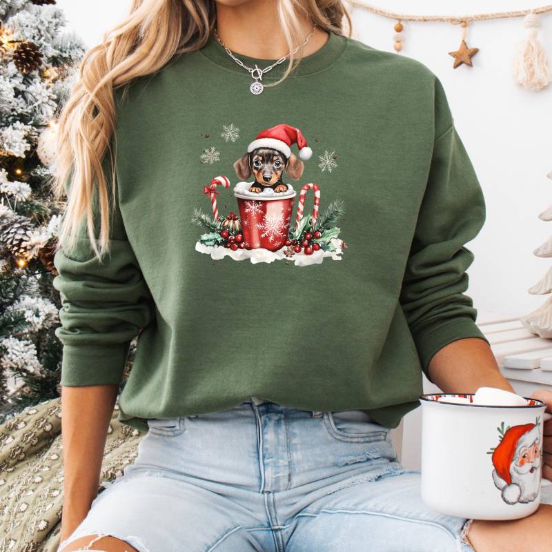 Weihnachtliches Dackel Teckel Grafik Damen Sweatshirt, Softes Bedrucktes X-Mas Unisex Shirt, Gemütliches Weihnachten Dachshund Herren Top von 365TageFernweh