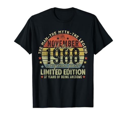 37th Birthday Gifts Vintage November 1988 37 Years Old Men T-Shirt von 37 Years Old Awesome Since November 1988 Birthday
