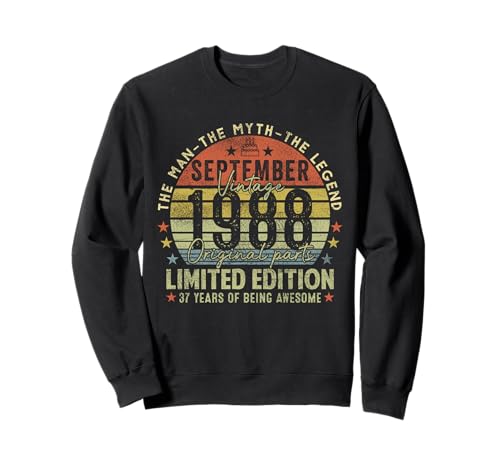 37th Birthday Gifts Vintage September 1988 37 Years Old Men Sweatshirt von 37 Years Old Awesome Since September 1988 Birthday