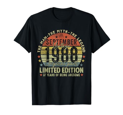 37th Birthday Gifts Vintage September 1988 37 Years Old Men T-Shirt 37th Birthday Gifts Vintage September 1988 37 Years Old Men T-Shirt von 37 Years Old Awesome Since September 1988 Birthday