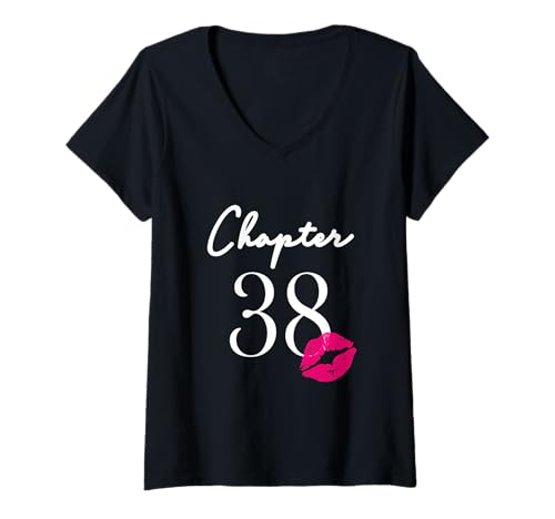 Damen 38. Geburtstag Damen und Mädchen T-Shirt mit V-Ausschnitt von 38 Chapter With A Kiss