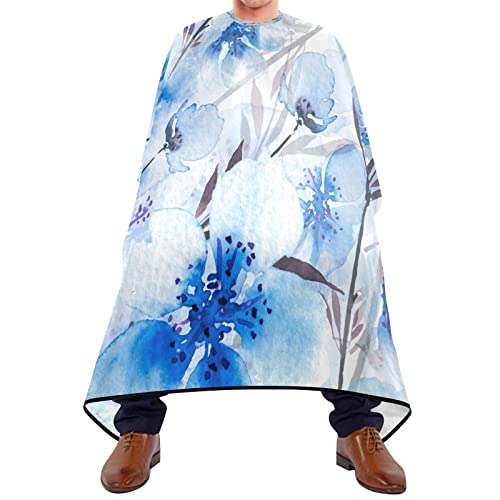 Friseurumhang 140x168cm, Aquarell Malt Blaue Blumen Professionelle Friseure Kleid Einstellbare Barbier Umhang Wasserdicht Herren Umhang, Für Friseursalon, Kinder von 385