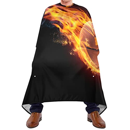 Friseurumhang 140x168cm, Basketball In Flammen Professionelle Friseure Kleid Mode Haarschneideumhang Cape Wasserdicht Unisex Friseurumhang, Für Kinder, Barbershops von 385