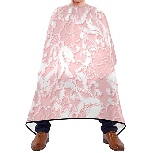 Friseurumhang 140x168cm, Ungewöhnliche Rosa Weiße Blume Salon Barbier Umhang Einstellbare Haarschneideumhang Cape Wasserdicht Unisex Friseure Kleid, Für Kinder, Barbier von 385