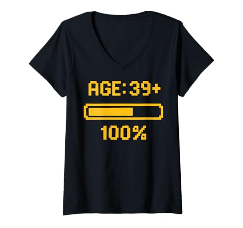 Damen Lustiger 40. Geburtstag Alter 39 Plus Loading Bar Gamer Pixel T-Shirt mit V-Ausschnitt Damen Lustiger 40. Geburtstag Alter 39 Plus Loading Bar Gamer Pixel T-Shirt mit V-Ausschnitt von 39 Plus Level Max Gamer Humor Birthday Design Co