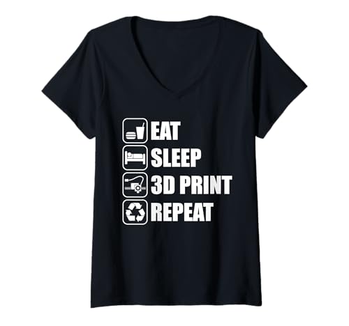 Damen Eat Sleep 3D Print Repeat 3D Printer 3D Printing T-Shirt mit V-Ausschnitt von 3D Printing Sprüche & 3D Drucker Outfit