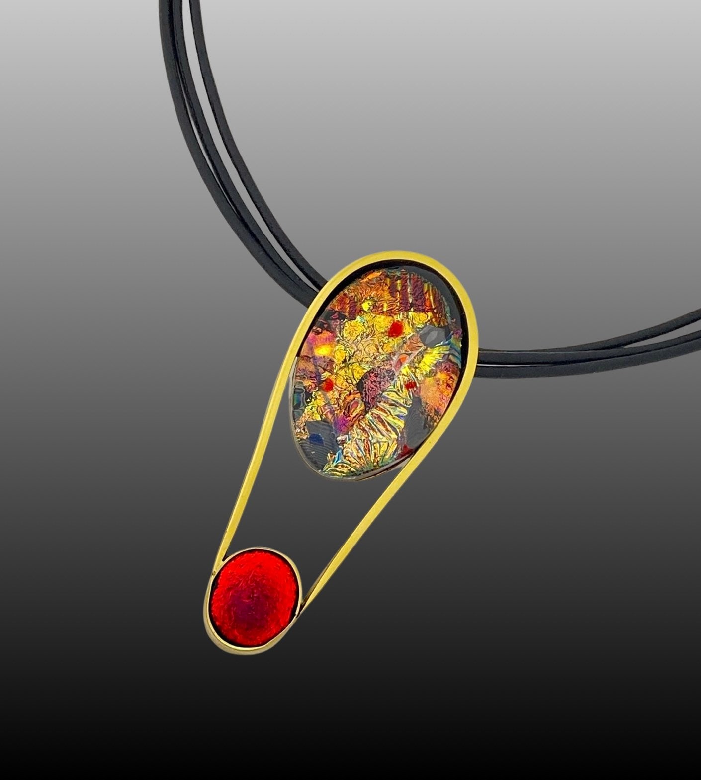 Verschmolzenen Dichroic Glas Messing Anhänger Halskette-Handmade Minimalist Schmuck-statement Halskette-Unisex-Contemporary-Red Gold-The Emma von 3DGlassDesigns