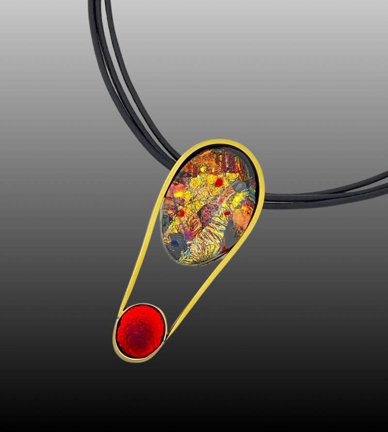 Verschmolzenen Dichroic Glas Messing Anhänger Halskette-Handmade Minimalist Schmuck-statement Halskette-Unisex-Contemporary-Red Gold-The Emma von 3DGlassDesigns