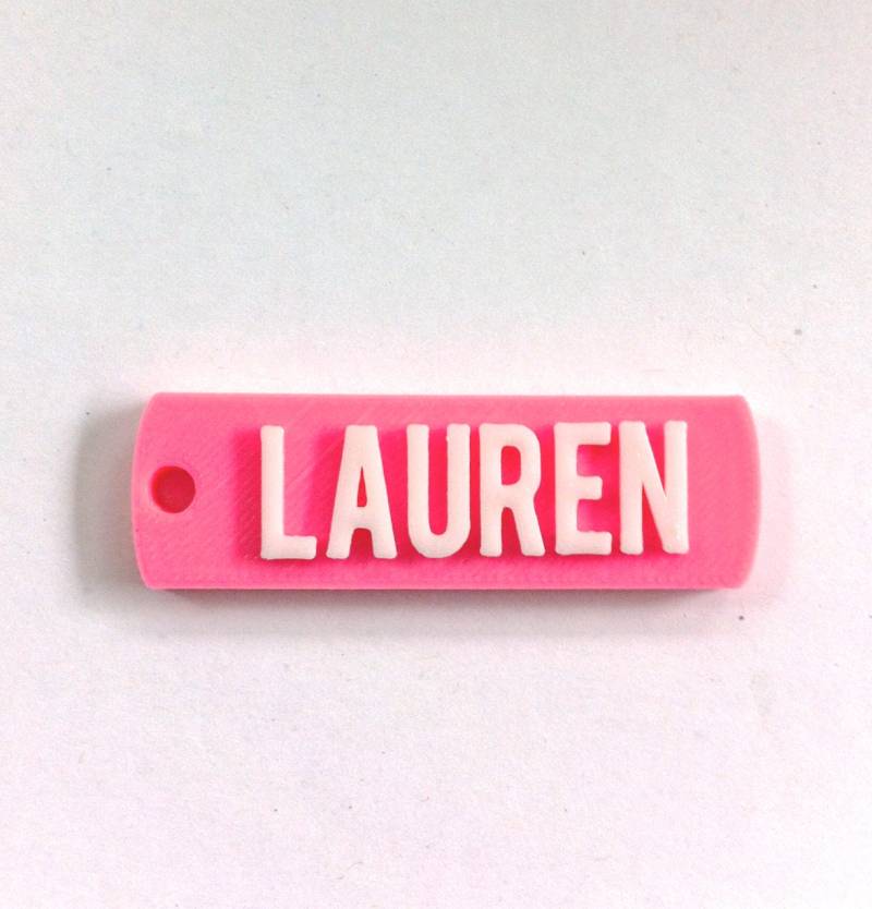 Lauren, Custom 3D Printed Runde Ecke Name Schlüsselbund | Schlüsselring, Favor Geschenke, Kinder/Teenager Tasche, Erwachsene Personalisiert, Pink von 3DKeychainWorld