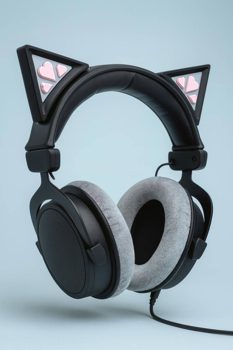 Kawaii Katzenohren Kopfhörer Aufsatz Mit Herz | Abnehmbares Gaming- Und Cosplay-Zubehör - Geschenk Für Gamer Streamer Kawaii Katzenohren Kopfhörer Aufsatz Mit Herz | Abnehmbares Gaming- Und Cosplay-Zubehör - Geschenk Für Gamer Streamer von 3DMuffinDesigns