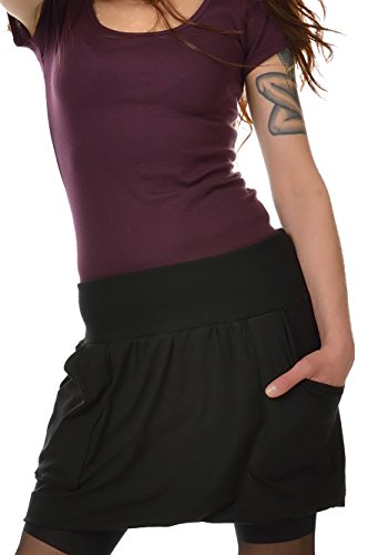 3Elfen Ballon-Rock lässig und bequem mit Taschen Mini-Rock kurzer Sommer-Rock, schwarz, XL Minirock von 3Elfen