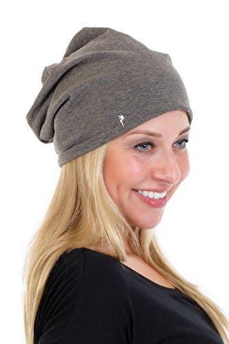 3Elfen Beanie Mütze schwarz/grau aus leichtem Jersey elastisch einfarbig und schlicht mit der Logo Elfe grau weiß von 3Elfen