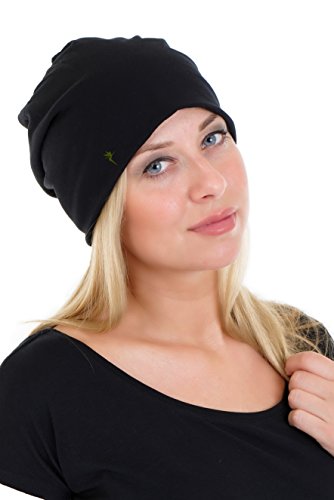 3Elfen Beanie Mütze schwarz/grau aus leichtem Jersey elastisch einfarbig und schlicht mit der Logo Elfe schwarz Oliv von 3Elfen